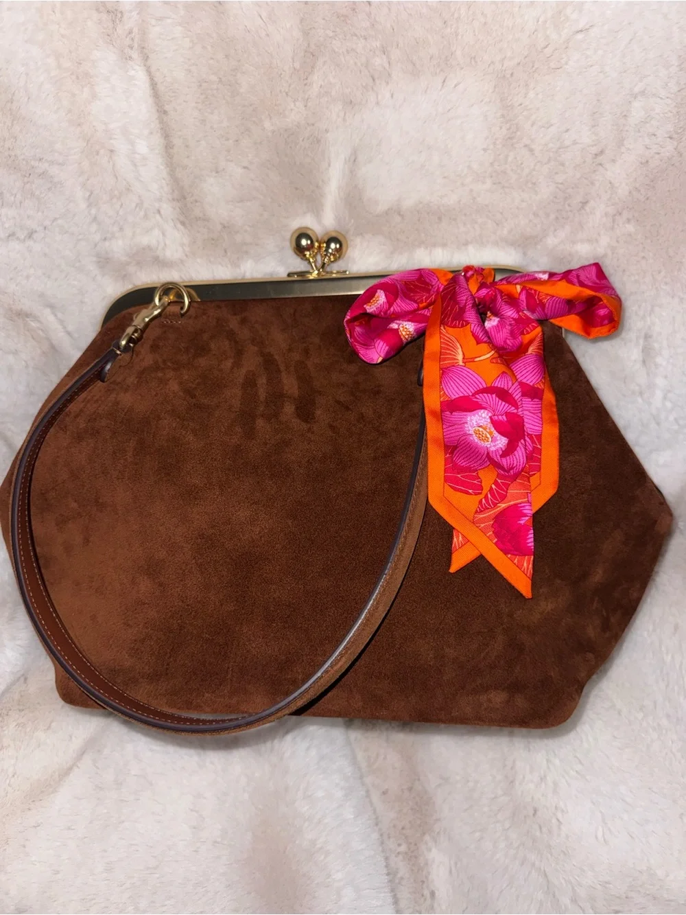 Coach Kisslock Brown Suede Frame Shoulder Bag